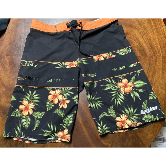 Ron Jon Surf Shop Other - Ron Jon Surf Board Shorts Floral Pattern Size 28 Side Zip Pocket Preowned